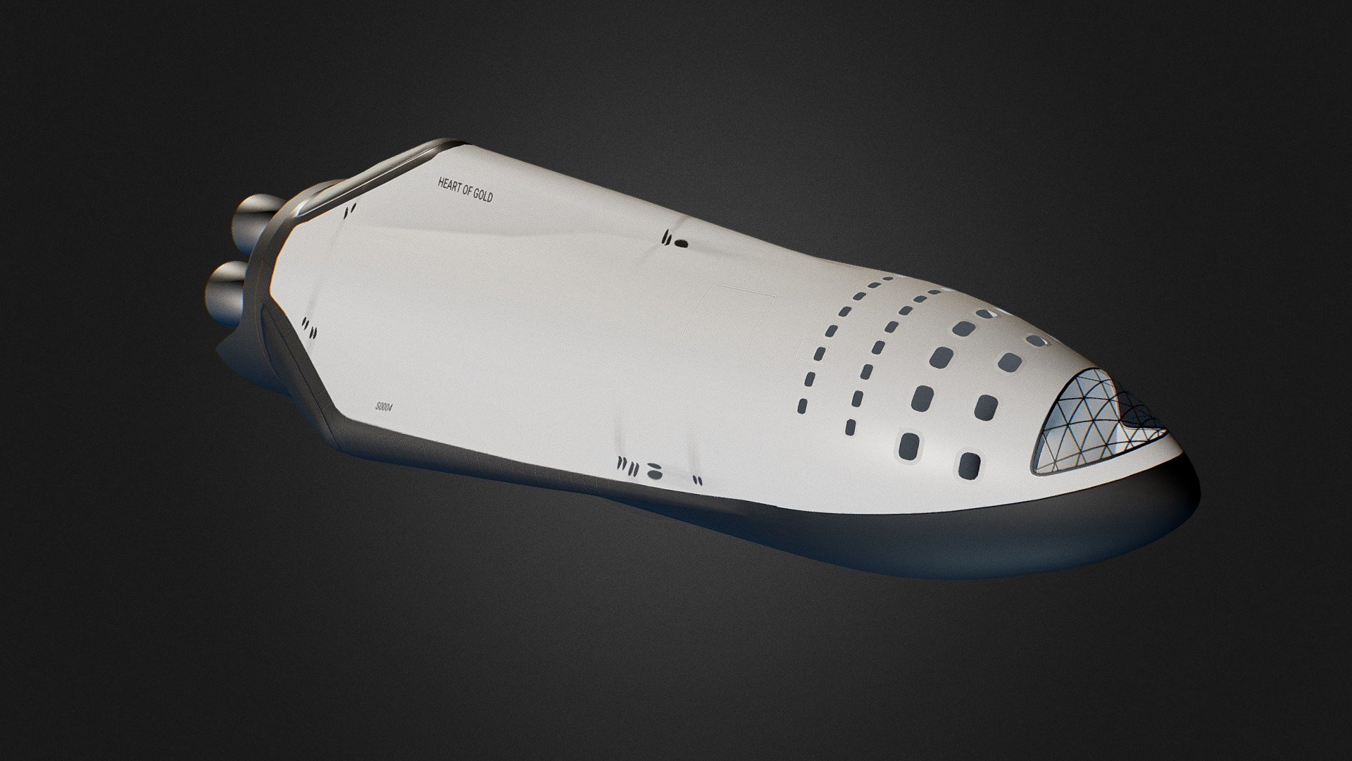 This is my WIP model of the SpaceX Heart of Gold. It's not finished, and as such has some rough edges, some artifacts, and some unfinished parts (the interior is one such part.) - SpaceX Heart of Gold - Download Free 3D model by Forest Katsch (@ForestKatsch) 3d model