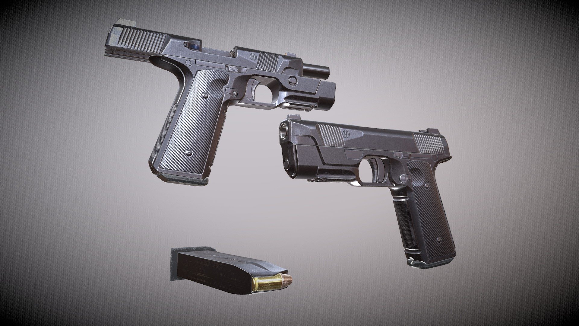 The Hudson H9 was a semi-automatic pistol made by the now defunct Hudson Mfg. Unveiled at the 2017 SHOT Show in Las Vegas, Nevada after three years of development, the H9 brought multiple patented and patent pending features together in a new pistol design

Low-poly pbr-game-ready model - Hudson H9 - Buy Royalty Free 3D model by Wallerion 3d model