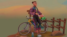 Adventure Bicyclist bicycle, coffee, morning, blender-3d, character, 3d-coat, hand-painted, substance-painter