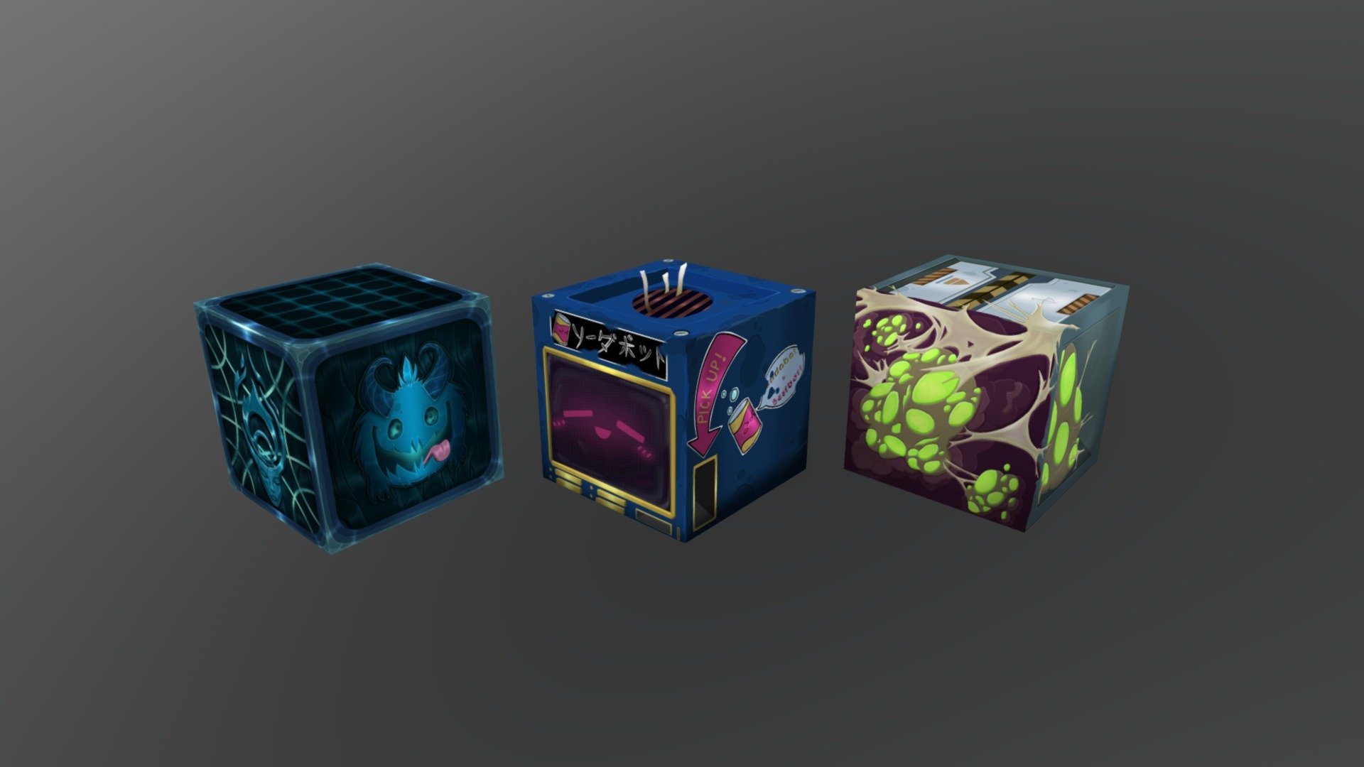 Shadow Isles, Soda Bot, and Zerg Egg Container cubes!

See more here: https://www.artstation.com/artwork/OmvZde - 3 Cubes - 3D model by Bluecove (@blue_cove) 3d model
