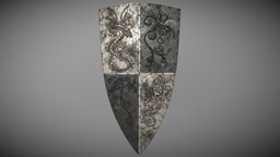 Engraved Knight Shield medieval, ornament, antique, engraving, classic, inspired, engraved, decorated, antiquity, ornamental, damascus, ornamented, fantasyweapon, asset, game, art, gameart, gameasset, decoration, fantasy, ring, shield, knight, eldenring, elden, banished