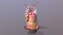 Luxury Golden Swirl Cake cake, palm, luxury, party, chocolate, birthday, realistic, scanned, bakery, personalised, wheat, customizable, eucalyptus, photogrammetry, leaves, macarone, cakesburg, buttercream