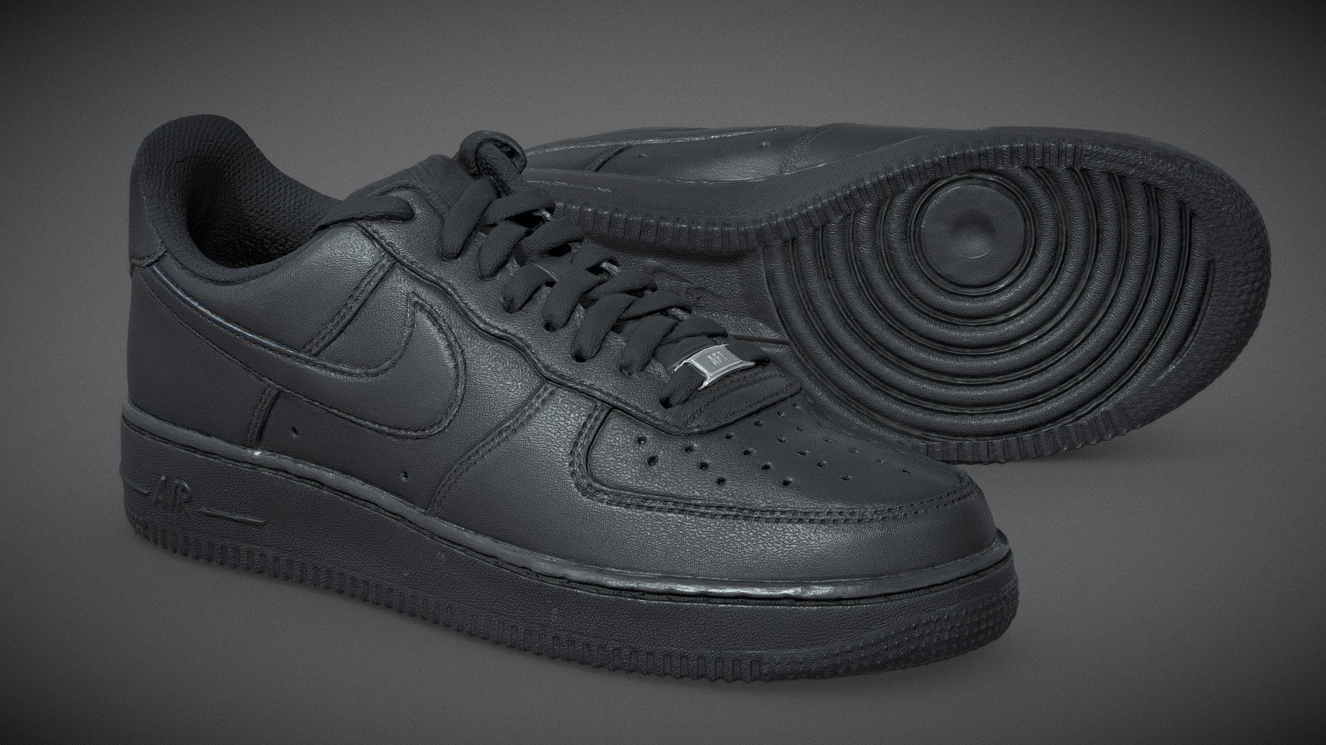Photogrammetry scan of this Nike AirForce One black sneaker. 
Low poly asset with 4K textures maps 3d model