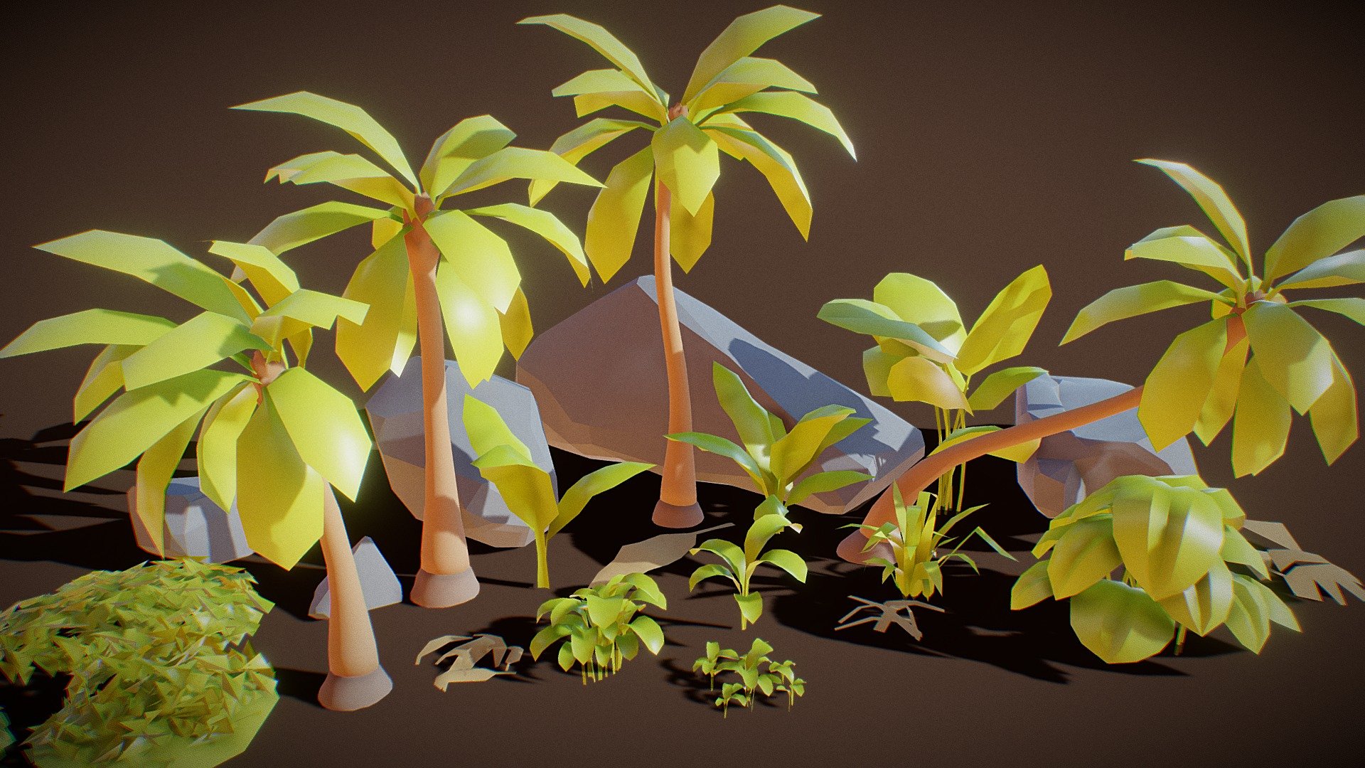 Low Poly Tropical Vegetation 

Game-Ready 3D Models

128x128 Textures (BaseColor, Roughness)

Low poly count, suitable for PC, Console, VR and Mobile
 - Low Poly Tropical Vegetation - Buy Royalty Free 3D model by Serhii3D 3d model