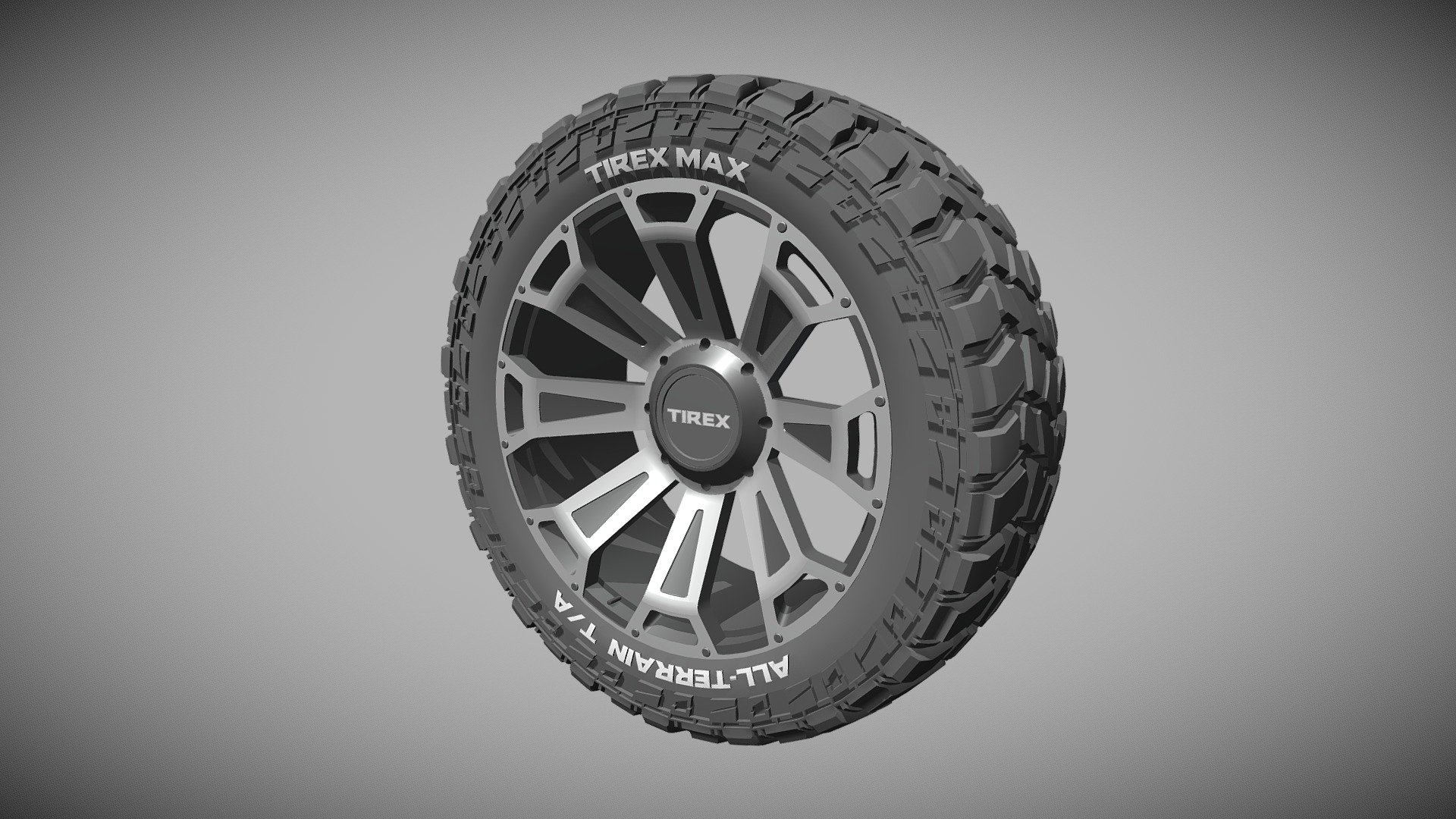 Detailed 3D model of an all terrain tire and rim, modeled in Cinema 4D. The model was created using approximate real world dimensions.

The model has 25,885 polys and 24,296 vertices.

An additional file has been provided containing the original Cinema 4D project file, textures and other 3d format such as 3ds, fbx and obj 3d model