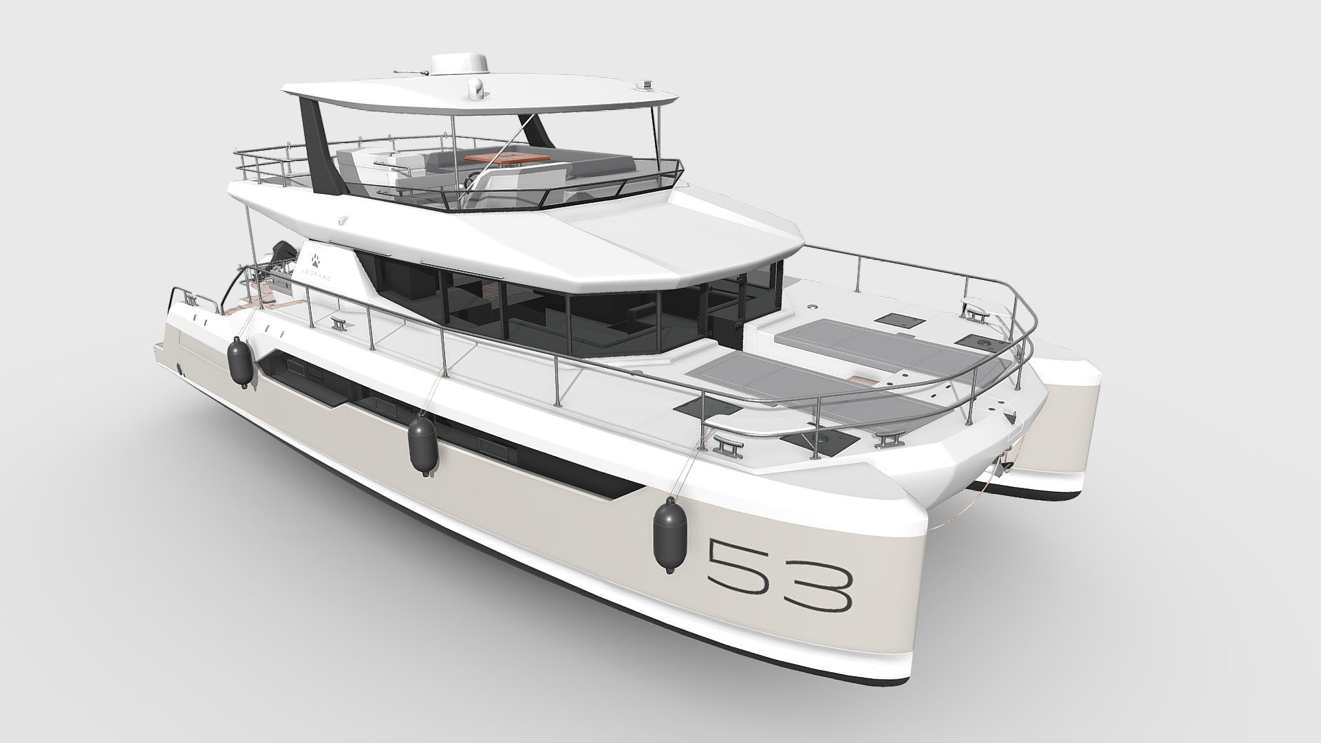 Detailed Leopard 53 Powercat ushers in the 4th generation with a yacht that features all the attributes that made her predecessor successful.
This is a beautiful 3D model prepared with attention to details and hardware performance.
The model is easily grouped, the sail can be quickly removed.
Model formats:
.max (3ds Max 2020 )
.fbx (Multi Format)
.obj (Multi Format)
.ma (Maya 2019)

Best Regards 3d model