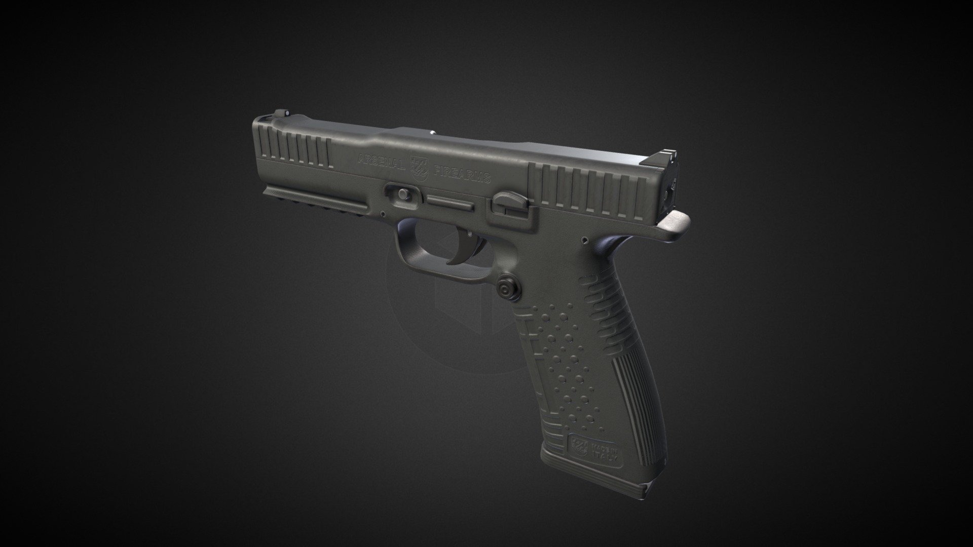 Nice slim semi-automatic pistol also known as Strizh  

Model is rigged, but there is also version with all parts separated.

It have two PBR Materials in 4K. Beside black I also added those fancy orange and blue colors made for Ergal model.

Verts:  8K

Tris:  15K  

Made in Blender 3d model