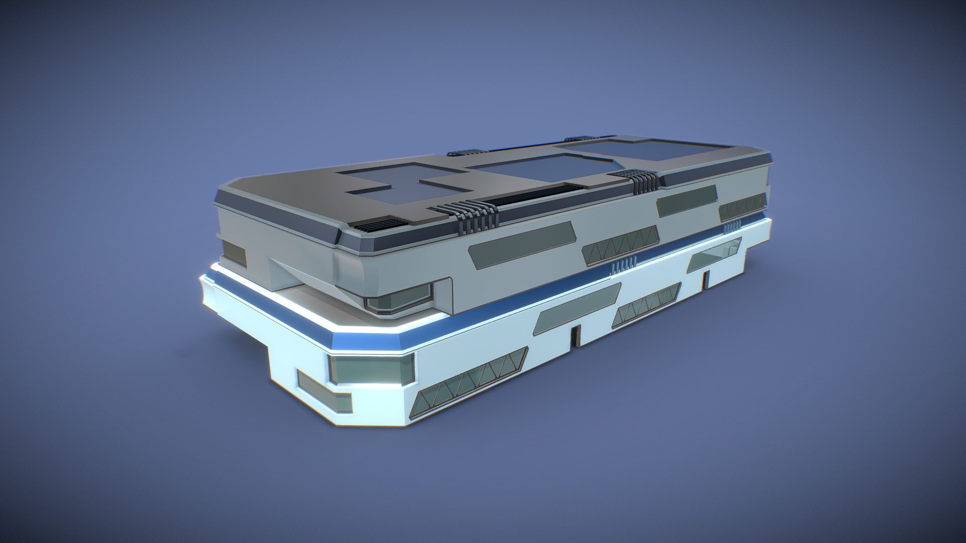 Simplistic stylized and low poly sci fi block of flats 3d model