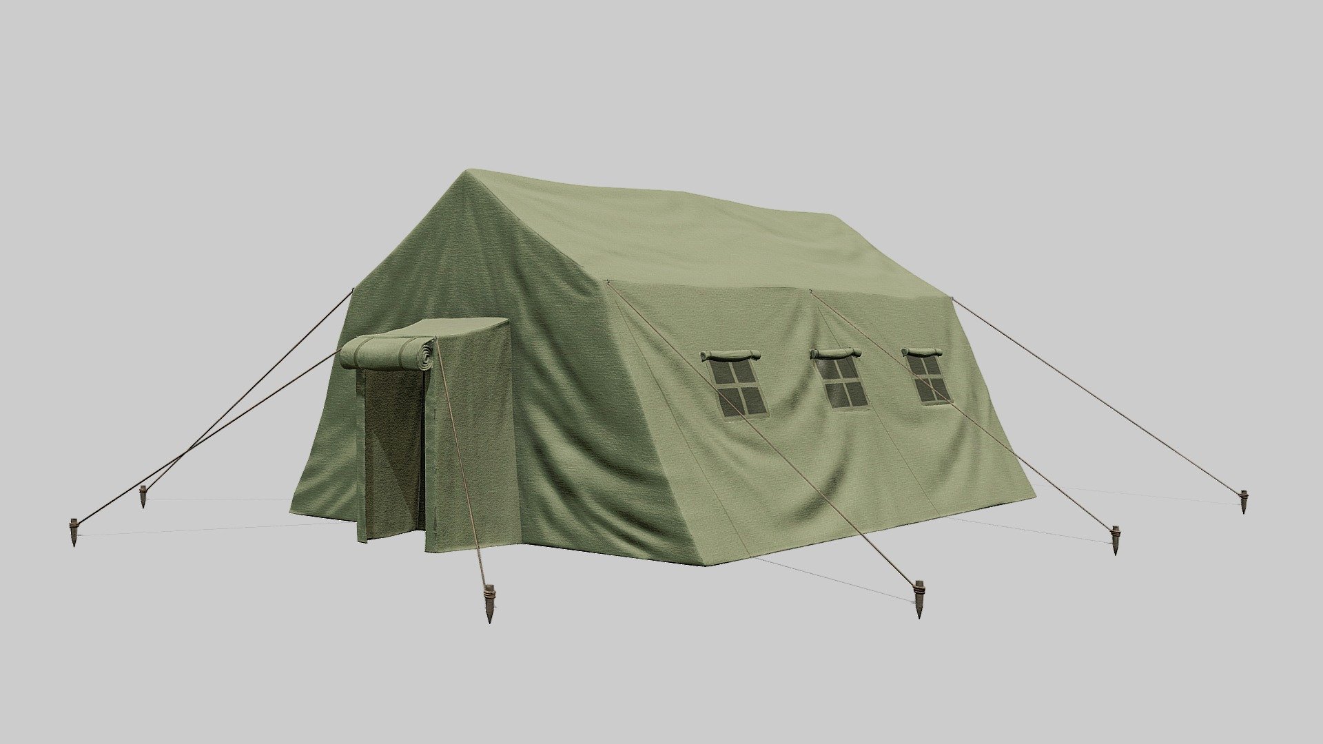 Camp Tent for environment filling.




Premium Quality PBR model ready for use in AR, VR, Realtime Visualizations, Games with 4K Textures.

This model can be easily exported to other 3D programs, such as Maya, Cinema 4D, Unreal Engine, Unity, etc. Ready to RENDER.

Blender File Included

glb file Included

Unity Package Included

Includes high-resolution 4K textures.

[ USAGE ]




This model is suitable for use in broadcast, film , advertising, visualization, games. etc

The model is accurate with the real world size and scale

[ GENERAL ]




Model is built to real-world scale

[GEOMETRY ]




Without Subdivision: Polygons: 27,378 Vertices : 14,159

[ TEXTURES ]




Textures Formats: PNG 4096 x 4096
 - Military Camp Tent - Buy Royalty Free 3D model by polyfarm 3d model