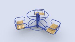 Childrens roundabout small fun, children, swing, play, round, carousel, yard, attraction, low-poly, game