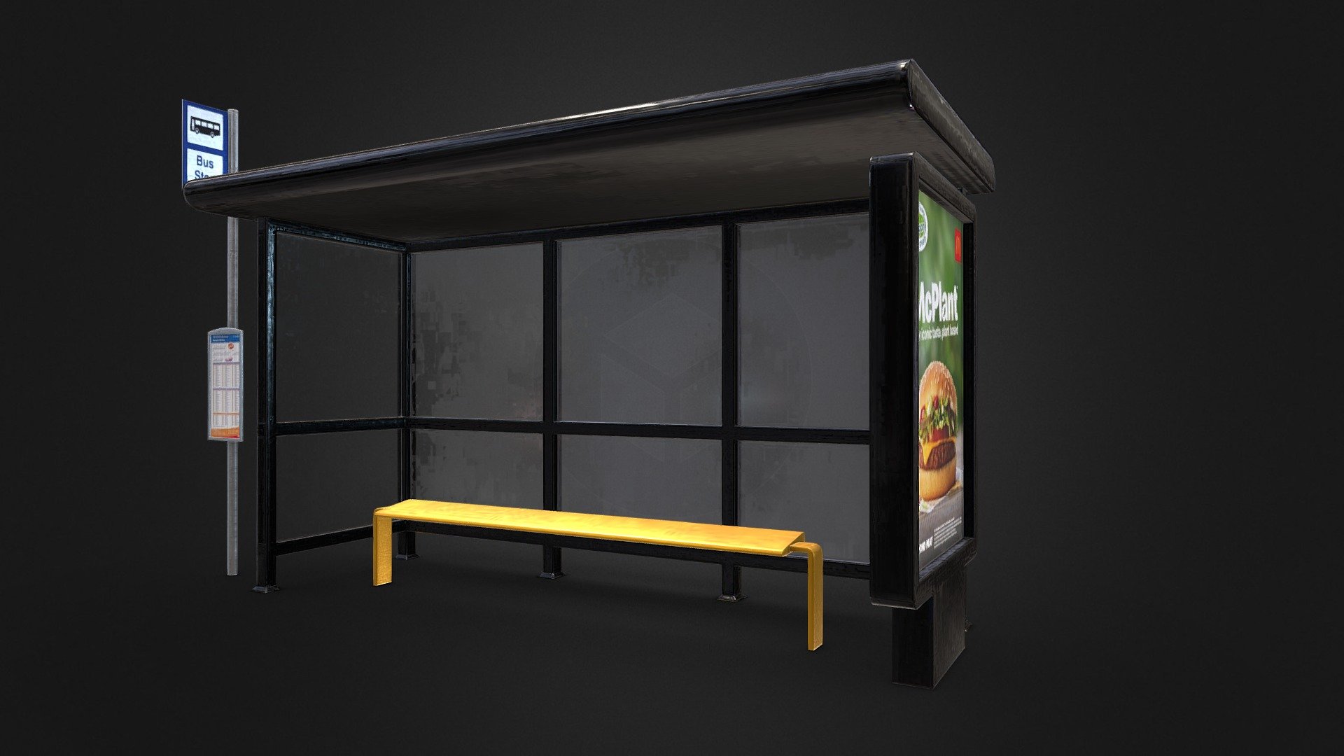 Standard UK style Bus Stop/ Shelter - UK Bus Shelter - 3D model by samhatesham 3d model
