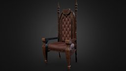 Big Wooden Chair 3D Model wooden, leather, prop, vintage, sit, old, ornamental, chair
