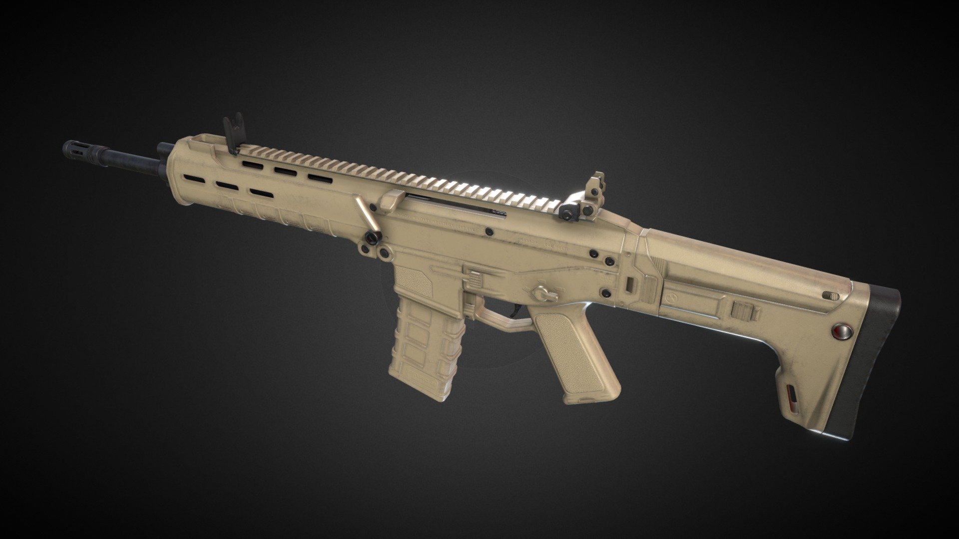 Original version of Magpul Masada later known as Bushmaster ACR or Remington ACR  

Model is rigged, it have 4 PBR materials in 4K, Black, FDE and White color variants are available.

Verts: 30000

Tris: 15000  

Made in Blender 3d model