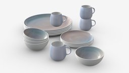 Dinnerware set 03 empty, plate, set, bowl, ceramic, clean, kitchen, stack, dinnerware, tableware, utensil, dishware, 3d, pbr