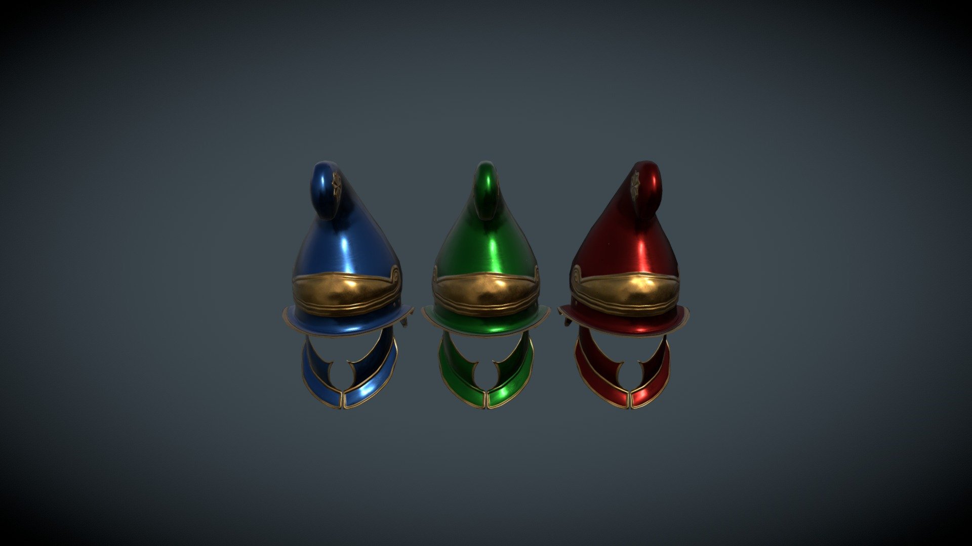 Helmet variations of the Phyrgian family with faceguard

Made for the RIR: Imperium Surrectum mod, for the game Rome Total War Remastered.

Made in Blender 664 Verts / 612 Faces

The process consists of modelling a low poly version, from which a copy is made with a very high dense mesh where details are sculpted in, later baked onto its low poly counterpart.

The different colours are textured painted in 3d model