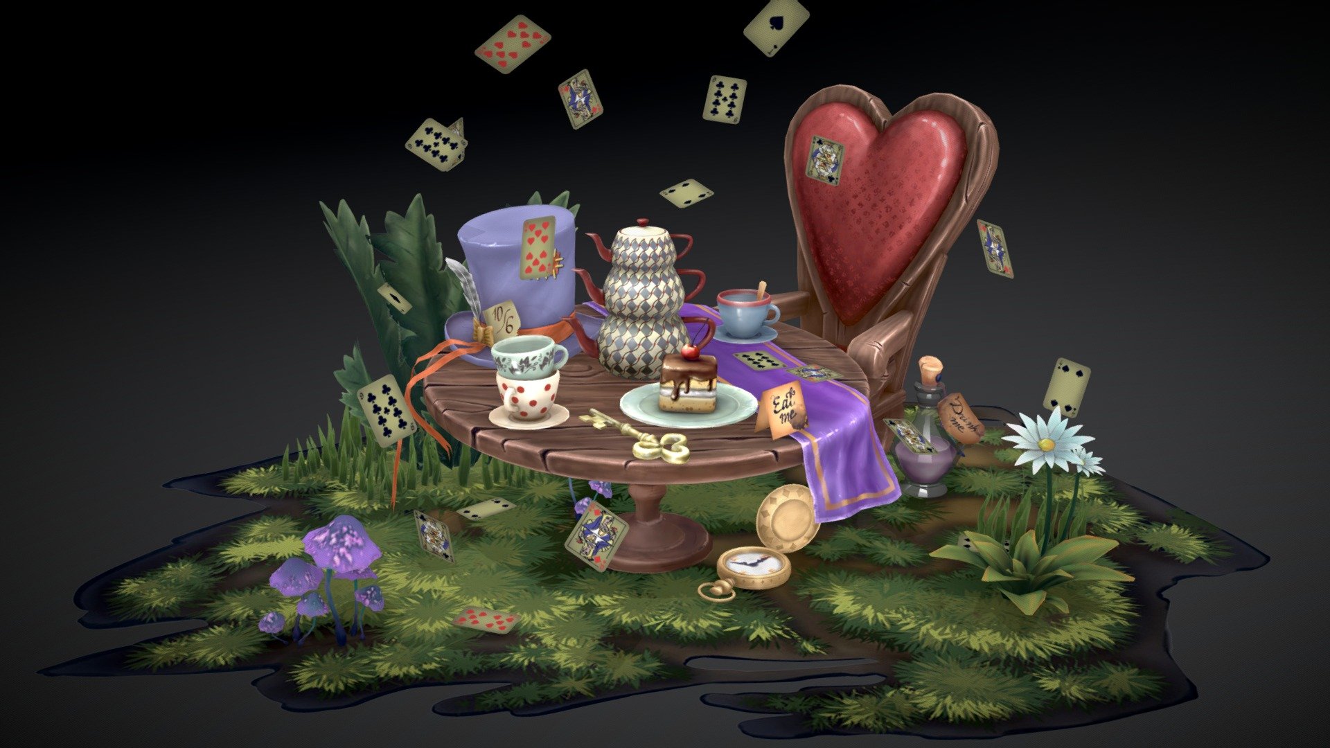 I am just a fan of Alice in Wonderland =)
All textures are drawn by me 3d model