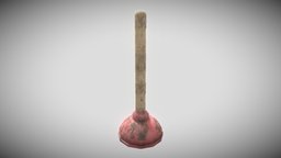 Toilet Suction Plunger Pump Low Poly PBR Game virtual, bathroom, red, shit, pump, lp, unreal, augmented, crap, toilet, wc, vr, ar, dirty, pipes, luigi, tool, rubber, piping, plumber, plumbing, plunger, suction, unity, low-poly, asset, game, pbr, lowpoly, wood, mario