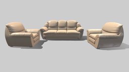 Soft Leather Corner office, sofa, leather, armchair, furniture, designer, hi-poly, beige, hi-res, living-room, coner, interior