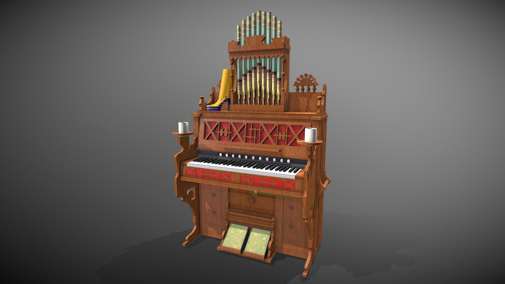 Neil Young's old pump organ made by Estey in 1985. 

Read more: https://www.rusted-moon.com/2017/02/neil-youngs-pump-orgel.html - 1885 Estey Pump Organ - 3D model by Rusted Moon (@rusted-moon.com) 3d model