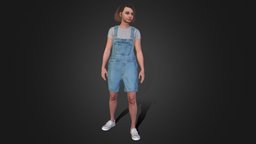 Woman in Overall Outfit 3 body, hair, suit, jacket, clothes, jean, shoes, worker, working, head, uniform, woman, footwear, outfit, sneakers, overall, overalls, jumpsuit, denim, character, 3d, model, female, male, modular, clothing, coverall, tshrt