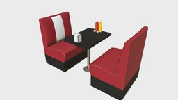 Diner booth set 1 sofa, couch, diner, seat, booth, banquette, substancepainter, substance, chair