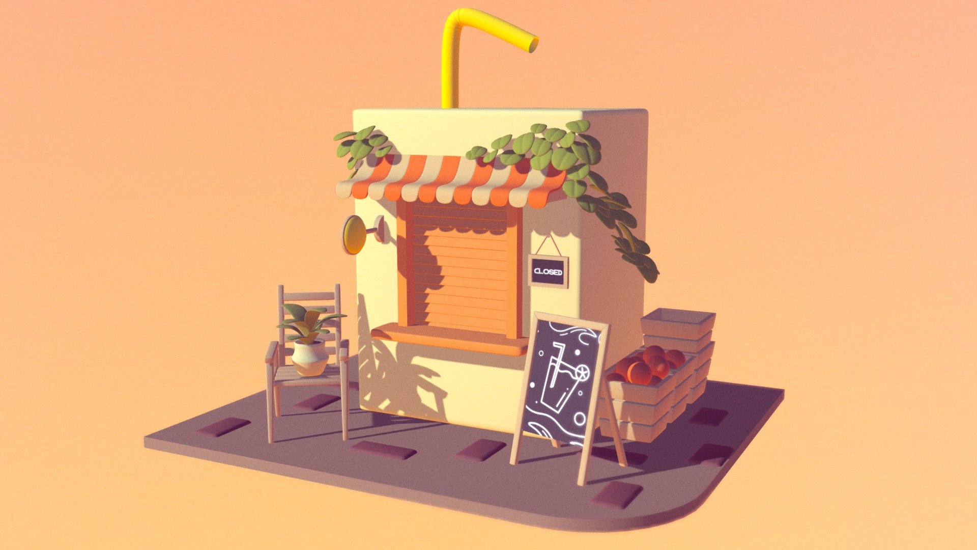 This 3d shop was created in Blender - Cartoon Shop - Orange Juice - Buy Royalty Free 3D model by Starkosha 3d model
