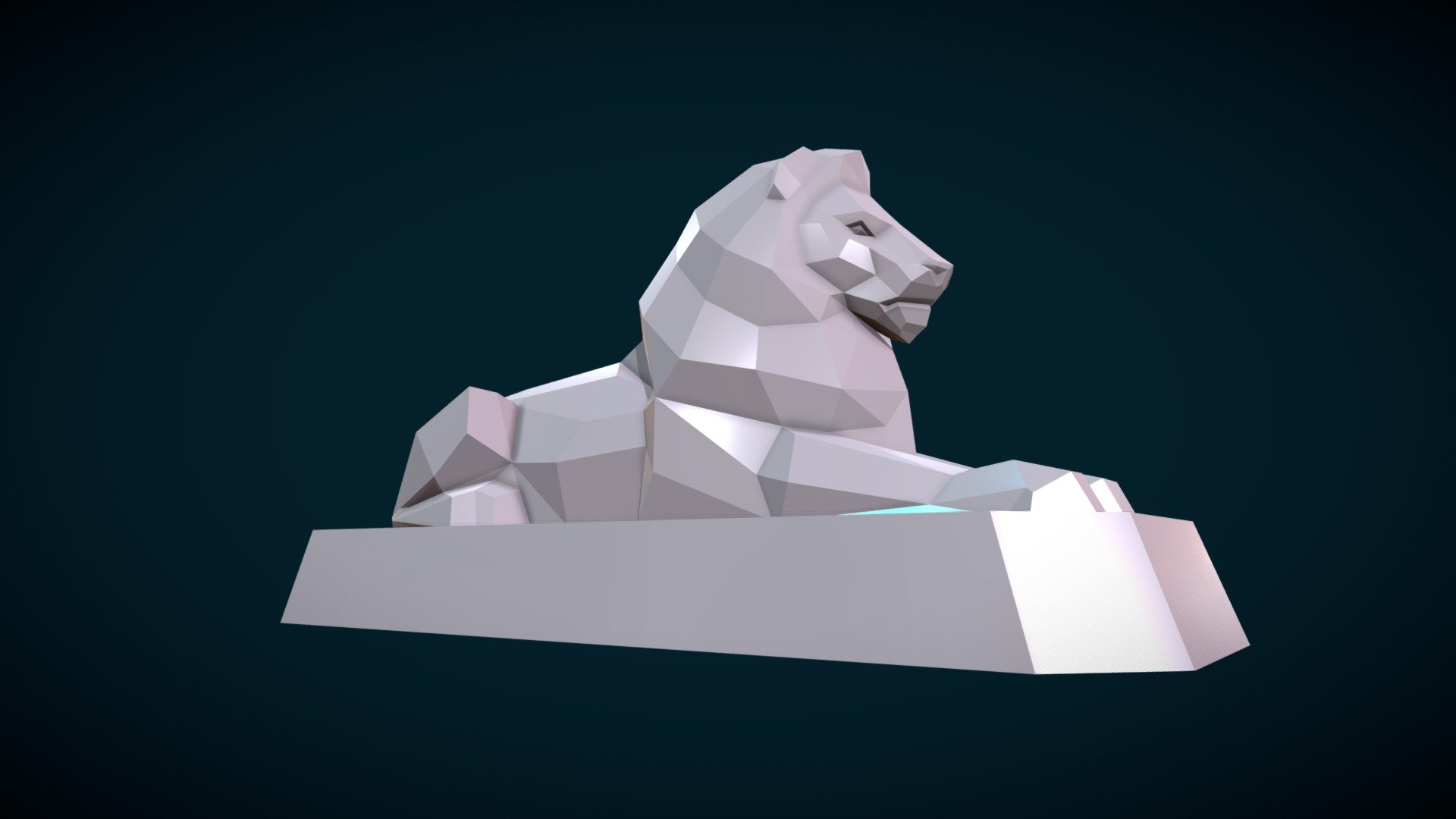 Print ready, low poly lion sculpture.

Measure units are millimeters, the figure is about 9.9 cm in length(without base).

For the hollow version there is about 1 mm for wall thickness.

Mesh is manifold, no holes, no inverted faces, no bad contiguous edges.

Available formats: .blend, .stl, .obj, .fbx, .dae

Here is two versions of the model:

1) LP_Lion_sld. (blend, .obj, .fbx, .dae. stl) This files contain solid version of the model. The model consists of 1006 triangular faces.

2) LP_Lion_empt. (blend, .obj, .fbx, .dae. stl) Here is hollow version of the model. The model consists of 42278 triangular faces.

For .stl the lion and the base are available as separate files - Lion Sculpture LP - Buy Royalty Free 3D model by Skazok 3d model