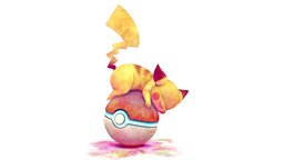 Sleepy Pikachu pokemon, pikachu, nintendo, pokeball, watercolor, substance, texturing, noai