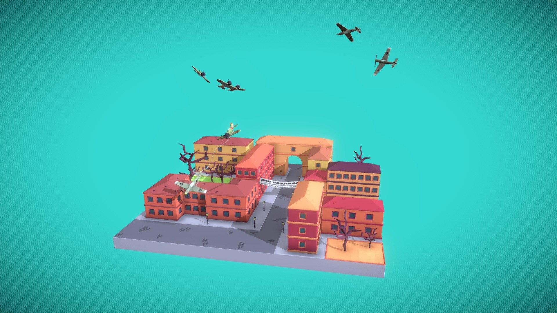 Low poly battle over Madrid during the Spanish Civil War - Battle over Madrid (low poly) - 3D model by Wittybacon 3d model