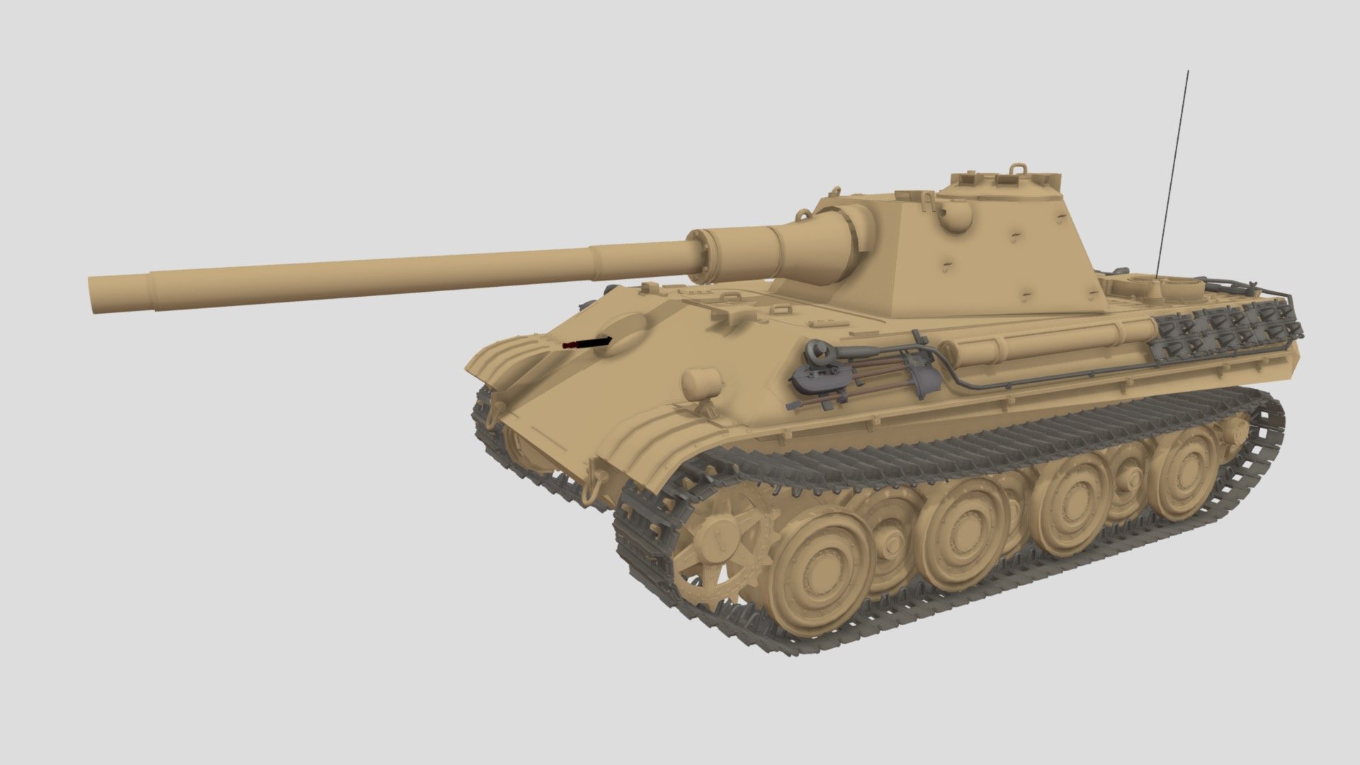 WW2 Germany medium tank Panzerkampfwagen Panther II. (Sd.kfz. 172)
* The file is only for animation, cannot print the actual finished product.

依網友回應製作的二戰德國豹II戰車（Panther II).以多年前製作的豹式底盤修改而成，檔案會比較大。
*檔案僅供動畫使用，無法以3D列印實際成品。 - Panzerkampfwagen Panther II (Sd.kfz. 172) - 3D model by Basic Hsu (@Hsu.Pei.Ge) 3d model