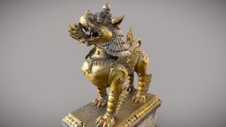 Guardian Lion w/2 LOD lod, virtualreality, brass, metal, statue, religious, kathmandu, nepal, cultural-heritage, hinduism, realitycapture, photogrammetry, lowpoly, 3dscan, sculpture, gold, temple