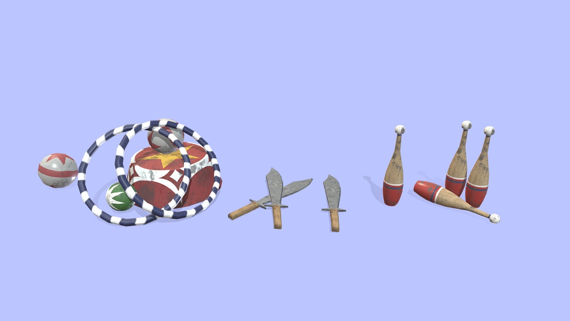 A collection of vintage inspired circus props!
Modelled in Maya, textured in Substance-Painter with 2048x2048 texture maps 3d model