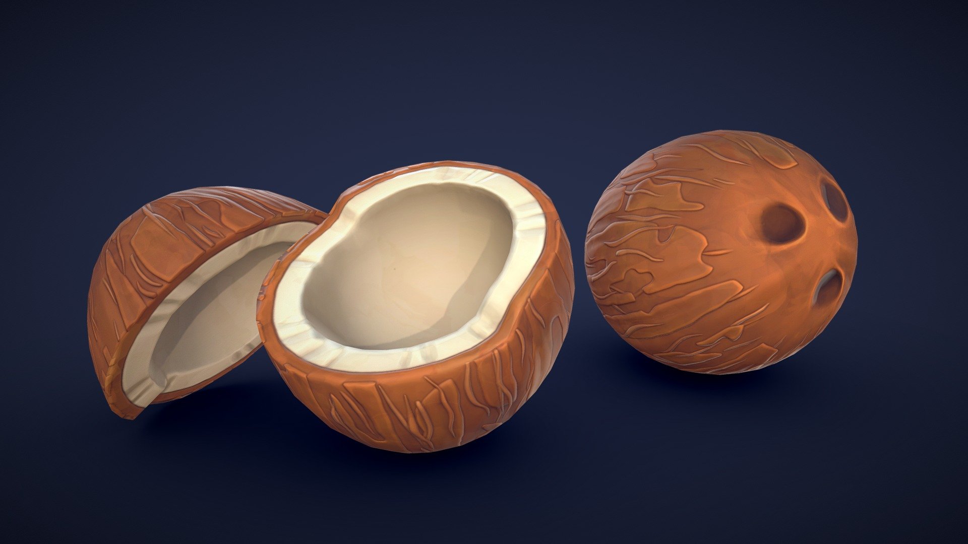 This asset pack contains 3 different coconut meshes. Whether you need some fresh ingredients for a cooking game or some colorful props for a supermarket scene, this 3D stylized coconut asset pack has you covered! 🥥

Model information:




Optimized low-poly assets for real-time usage.

Optimized and clean UV mapping.

2K and 4K textures for the assets are included.

Compatible with Unreal Engine, Unity and similar engines.

All assets are included in a separate file as well.
 - Stylized Coconut - Low Poly - Buy Royalty Free 3D model by Lars Korden (@Lark.Art) 3d model