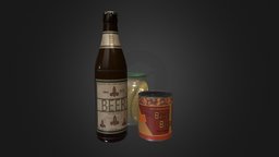 Beer Bottle and Baked Beans cap, beer, realism, prob, tincan, pbr, bottle, gameready
