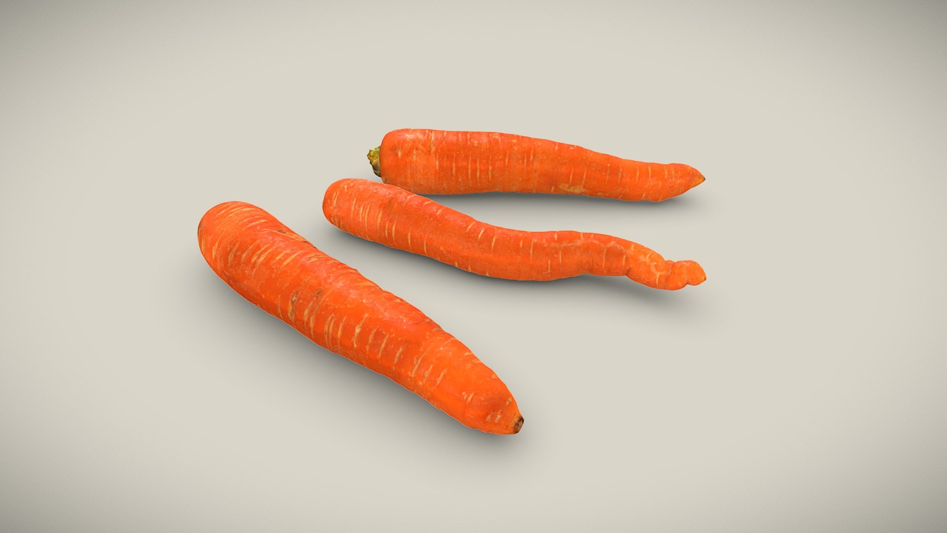 Three lowpoly carrots.

Model includes 8k diffuse map, 4k normal map, 4k ambient occlusion map, 4k specular map, 4k roughness map and additional highpoly model (about 250k) from each scan.

Processed with Metashape + Blender + Instant meshes + Gimp - Carrot pack - Buy Royalty Free 3D model by Lassi Kaukonen (@thesidekick) 3d model