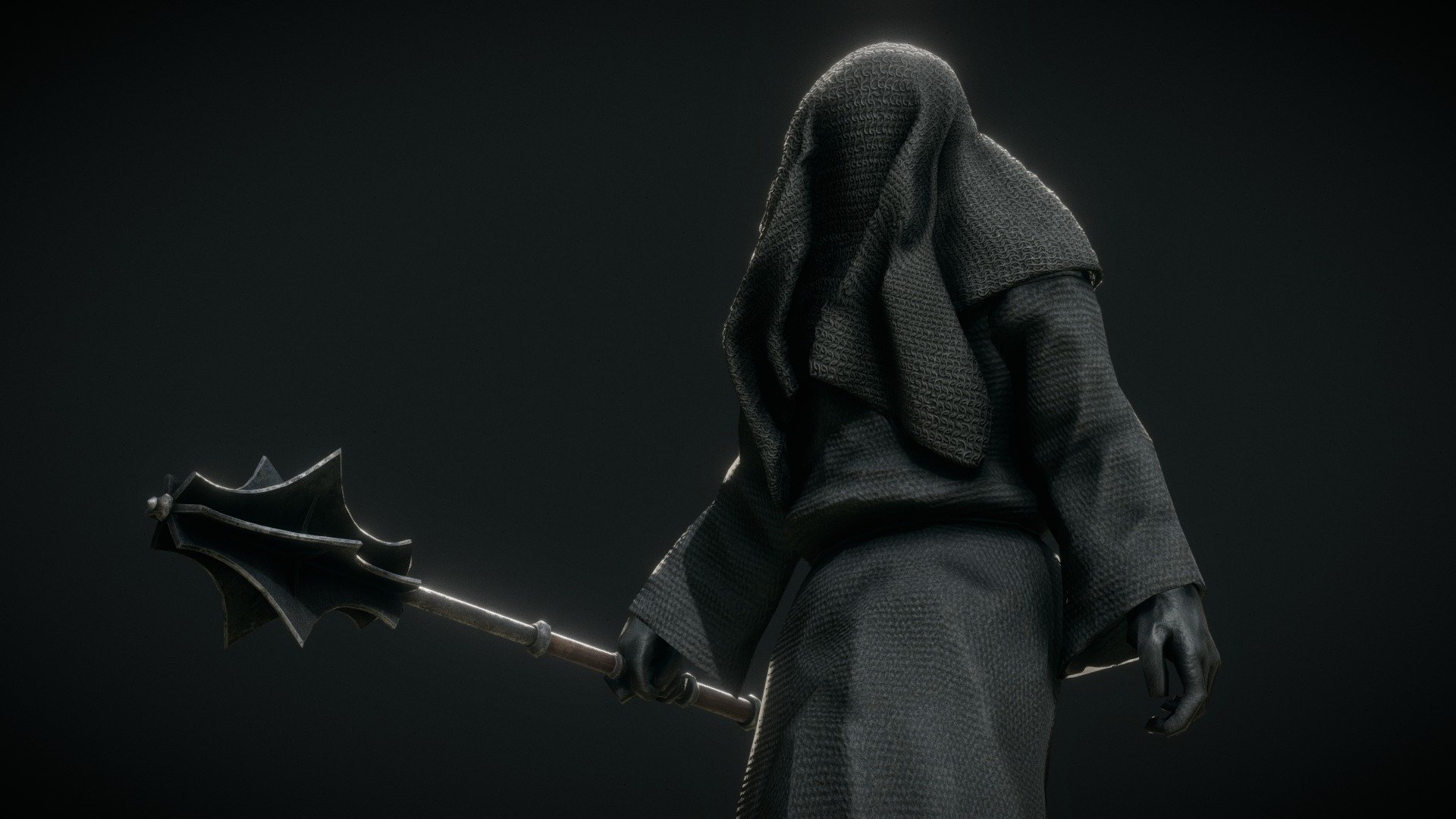 Robed, dark, evil knight with chainmail veil.


2 materials. Separate for the character and the sword. 

PBR Metallic Roughness textures in PNG format. 4k for the character and 1k for the sword .

Rig compatible with mixamo.
 - Black Knight - Buy Royalty Free 3D model by Mateusz Woliński (@jeandiz) 3d model