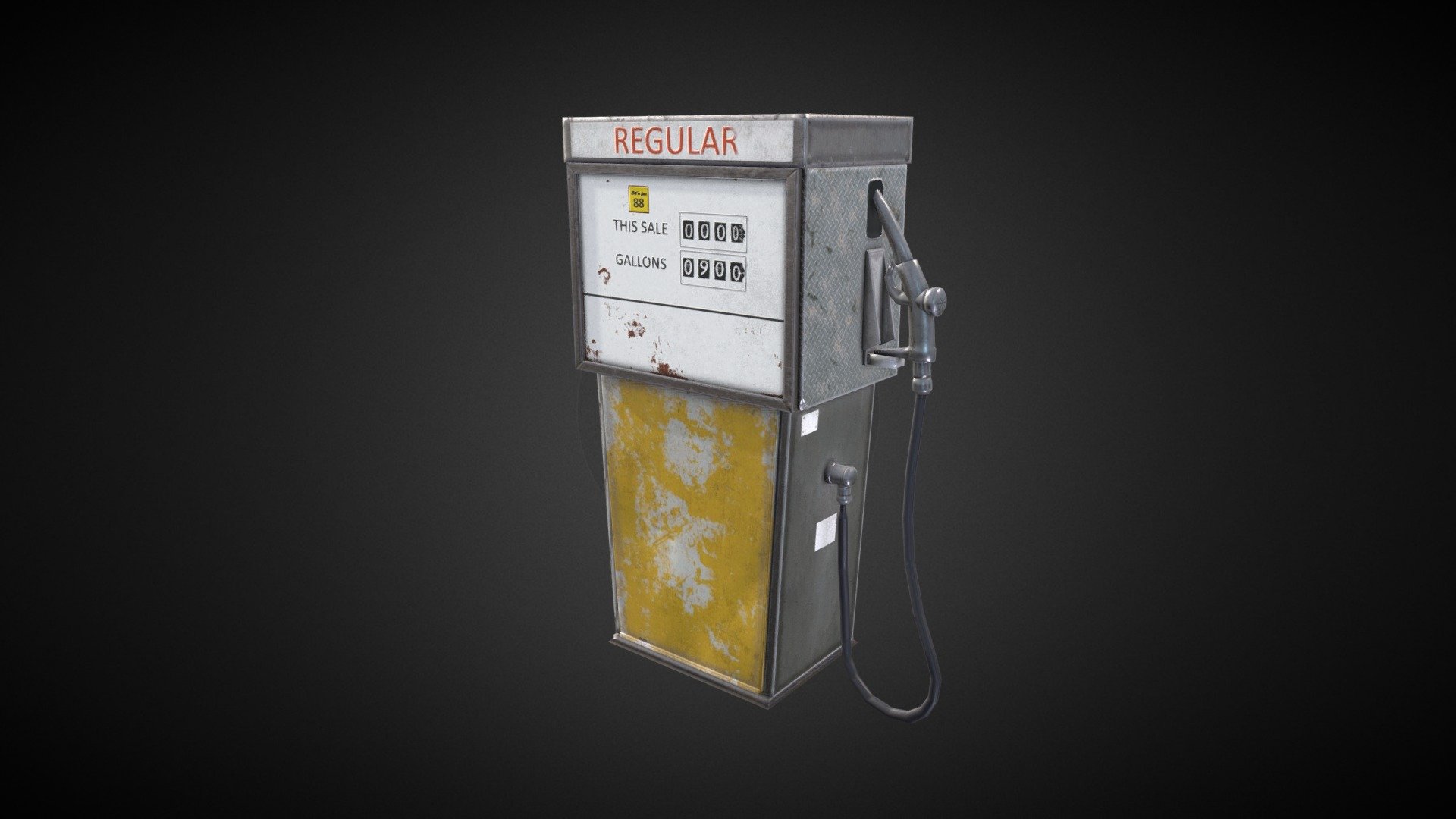 Old Gas Pump. Abandoned in the desert. All Alone. Sad. Forever stuck at 0900 Gallons. 

Single prop from an old abandoned gas station in the desert. 
Modelled in 3Ds Max and Modo, Zbrush and painted in Substance.

Hope you like it 3d model