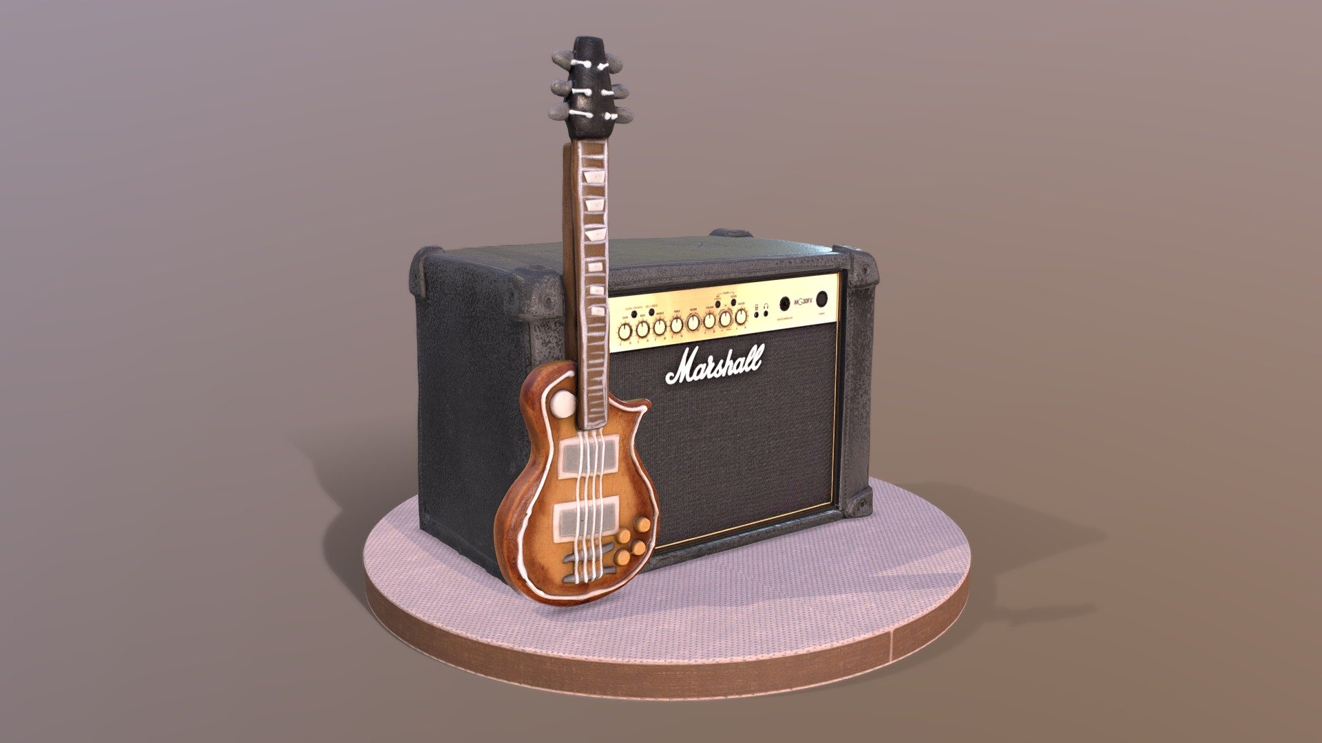 This legendery Marshall Gutar Amplifier Musician Cake model was created using photogrammetry which is made by CAKESBURG Premium Cake Shop in the UK. You can purchase real cake from this link: https://cakesburg.co.uk/products/marshall-guitar-amplifier-guitarist-cake-3?_pos=2&amp;_sid=ece476f69&amp;_ss=r

Textures 2X 4096*4096px PBR photoscan-based materials Base Color, Normal Map, Roughness) - Guitar and Amplifier Musician Cake - Buy Royalty Free 3D model by Cakesburg Premium 3D Cake Shop (@Viscom_Cakesburg) 3d model