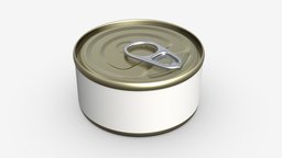 Canned food round tin metal aluminium can 013 food, packaging, lid, can, aluminum, tin, store, jar, shiny, metal, yellow, label, canned, conserve, 3d, pbr, container, ring, pullup