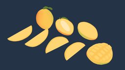 Cute Mango food, fruit, cute, mango, colorful, cartoon, lowpoly, gameasset, anime, simple, gameready