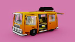 Sylized Hand Painted Cartoon Van van, vw, detailed, shadeless, 3dcar, cartoon, game, vehicle, lowpoly, gameart, racing, car, free, stylized, funny, roadlife