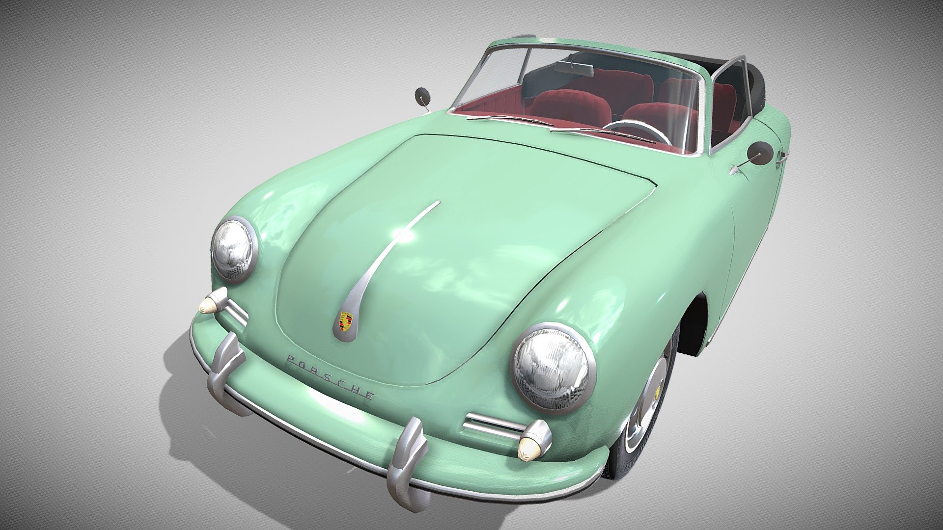 A very accurate model of a Porsche 356 Convertible with a HIGHLY DETAILED INTERIOR. The model comes in four formats:
-.blend, rendered with cycles, as seen in the images;
-.obj, with materials applied and textures;
-.dae, with materials applied and textures;
-.stl, ready to print in 3D;

This 3d model was originally created in Blender 2.71 and rendered with Cycles.
The model has materials applied in all formats, and are ready to import and render.
The model is built strictly out of quads and is subdivisable:

Subdivision 0: 204,541 verts / 200,831 polys
Subdivision 1: 384,334 verts / 379,988 polys
Subdivision 2: 652,742 verts / 643,945 polys

It comes in separate parts, named correctly for the sake of convenience.

For any problems please feel free to contact me.

Don't forget to rate and enjoy! - Porsche 356 Convertible rev - Buy Royalty Free 3D model by dragosburian 3d model