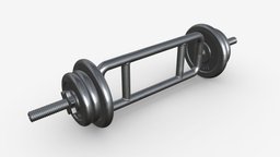 Triceps weight bar with weights bar, plate, set, heavy, fitness, gym, exercise, iron, barbell, health, lifting, weight, triceps, bodybuilding, weightlifting, 3d, pbr, sport