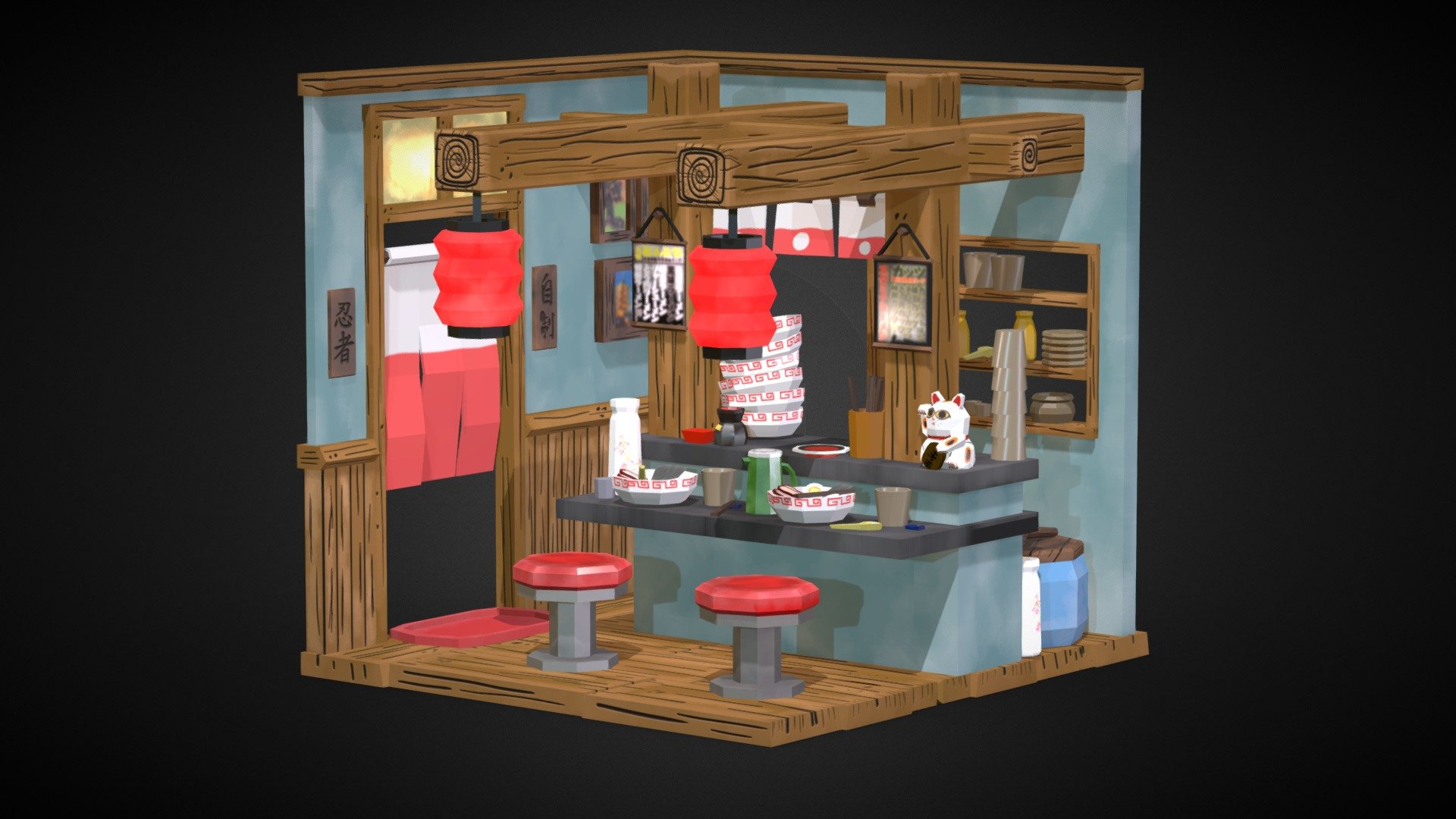My entre for the Isometric 2020 Challenge based in various concepts and ideas a classic Ramen Shop I made it with Maya and Substance Painter.

A modular Ramen shop ready for a game engine I included the OBJ, FBX, MA and the Unity Prefab use 3 kind of textures for the Wooden parts, Item parts and walls parts each named use PBR textures, Diffuse, Normal, Roughness and Metallic and the parts separate and named I included a demo scene already armed if you need 3D Game Assets or STL files I can do commission works 3d model