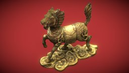 Chinese Qilin Statue Low polygon landscape, historical, low-polygon, gardening, phogrammetry, cultural-heritage, qilin, girlcharacter, stone-statue, 3dscan, creature, asian-creature