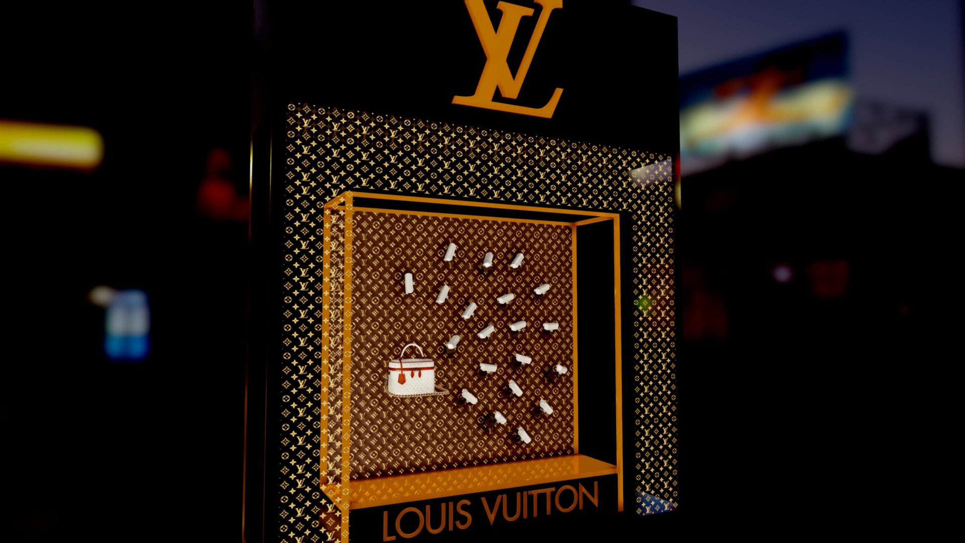 Louis Vuitton window display (escaparate)

model:
Security Camera (with Animations &amp; Textures): by TampaJoey
https://sketchfab.com/3d-models/security-camera-with-animations-textures-631834aba23f43a482e4de7120d68d19

Based in https://www.pinterest.es/pin/270075308877597627/

https://es.louisvuitton.com - Louis Vuitton window display (animated) - Download Free 3D model by vmmaniac 3d model