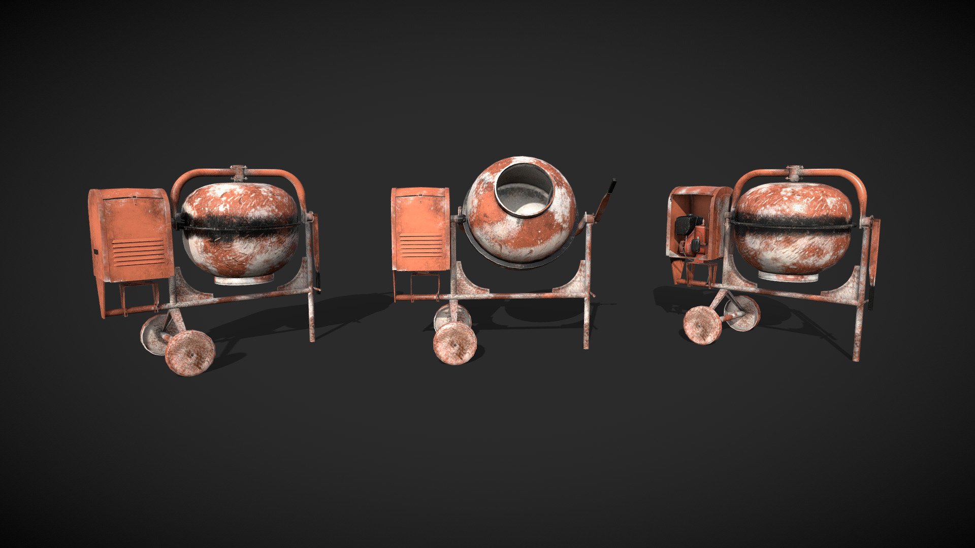 3 variations of a dirty cement mixer model - Cement Mixer - Buy Royalty Free 3D model by Andrej Grave (@andrej.grave) 3d model
