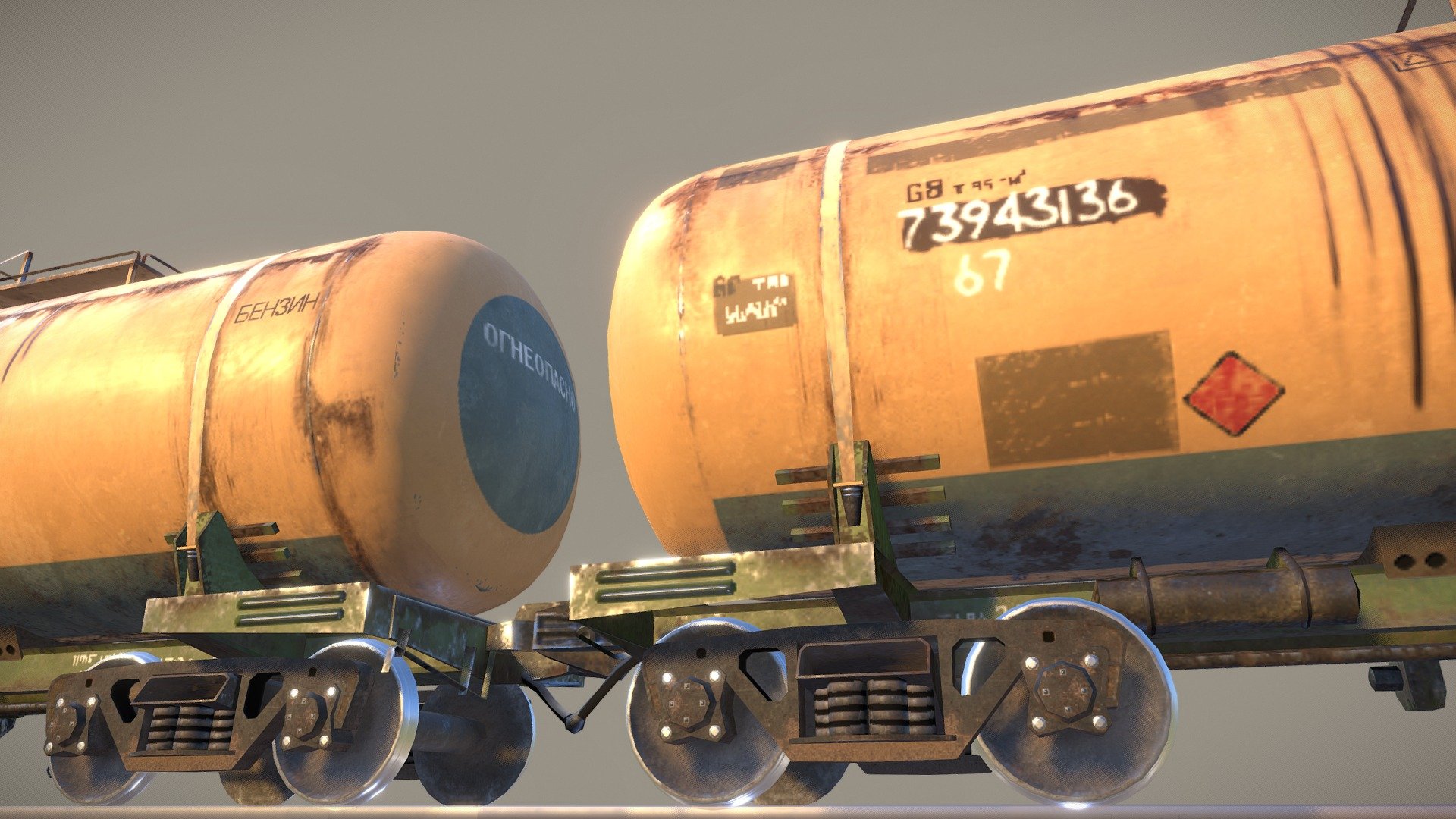 Railway Oil Tank low-poly objects for game
 (it can be used as part of your playing level)


Textures for PBR shader (Albedo, Specular, Gloss, AmbietOcclusion, NormalMap) they may be used with Unity3D, Unreal Engine, and can be used for standard shader. 
size
512x512 for carrige
1024x1024 for frame and tank
 - Railway Oil Tank vr.1 - Buy Royalty Free 3D model by tivsol 3d model