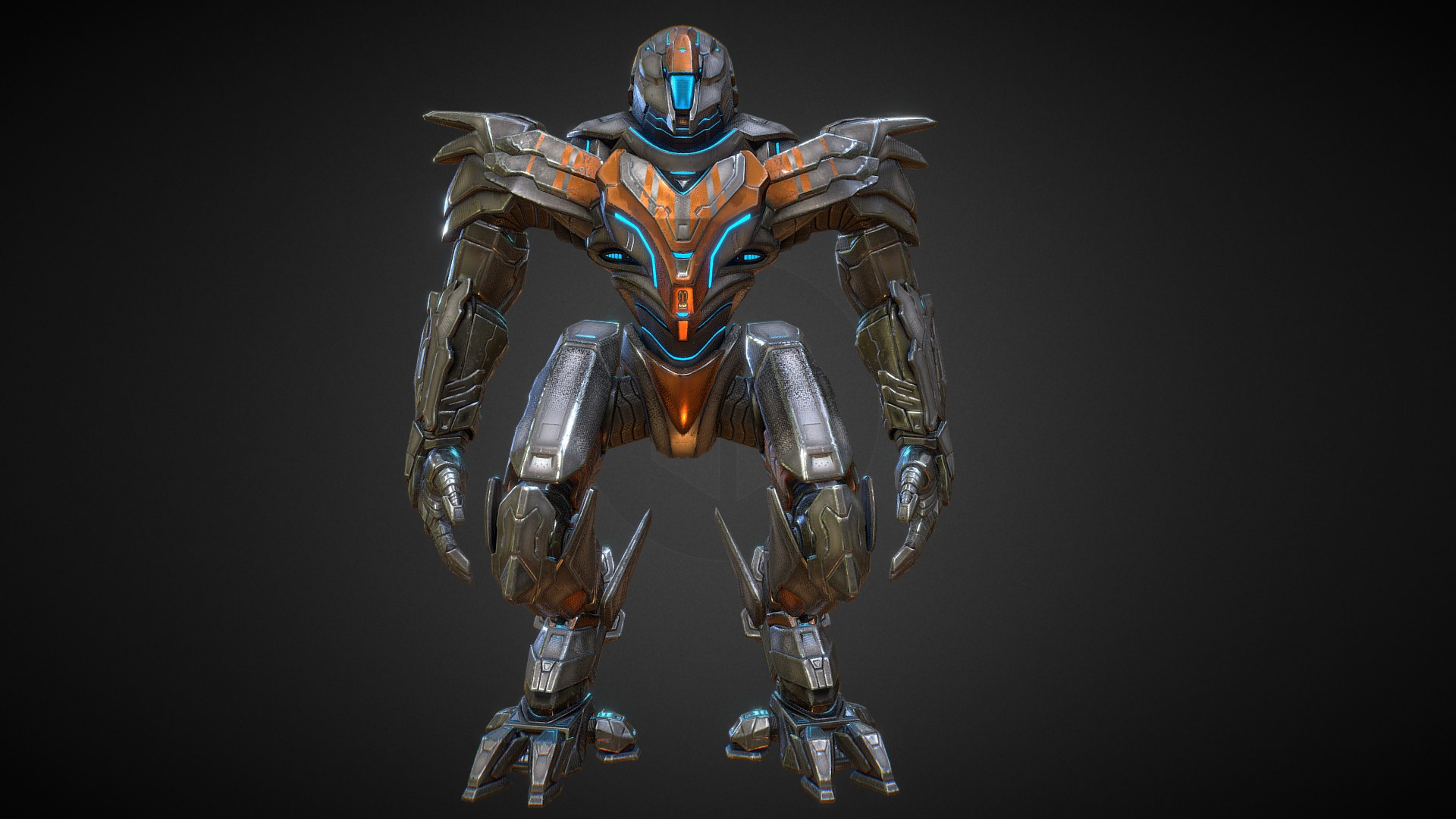 Here is the Mek I made for Ark: Extinction - 
https://store.steampowered.com/app/887380/ARK_Extinction__Expansion_Pack/
Modeled it in 3ds Max and textured in Substance Painter 2018.

The Mek is one of the Creatures in the Extinction DLC of ARK: Survival Evolved.  Meks are deployable Tek robots that can be piloted by survivors. Armed with a Tek Rifle and Tek Sword, they can deal a lot of damage against the target 3d model