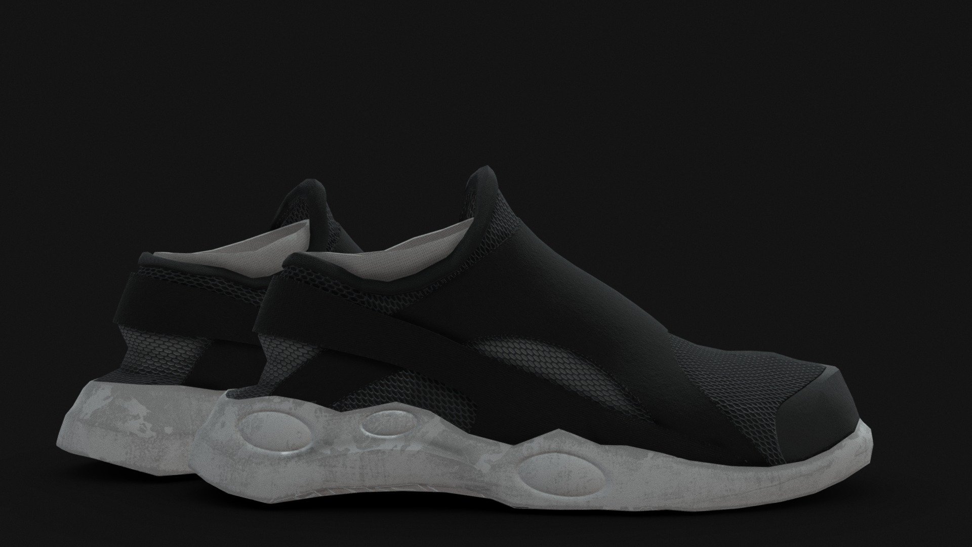 Trainers in modern, breathable black fabric with cushioned white soles 3d model